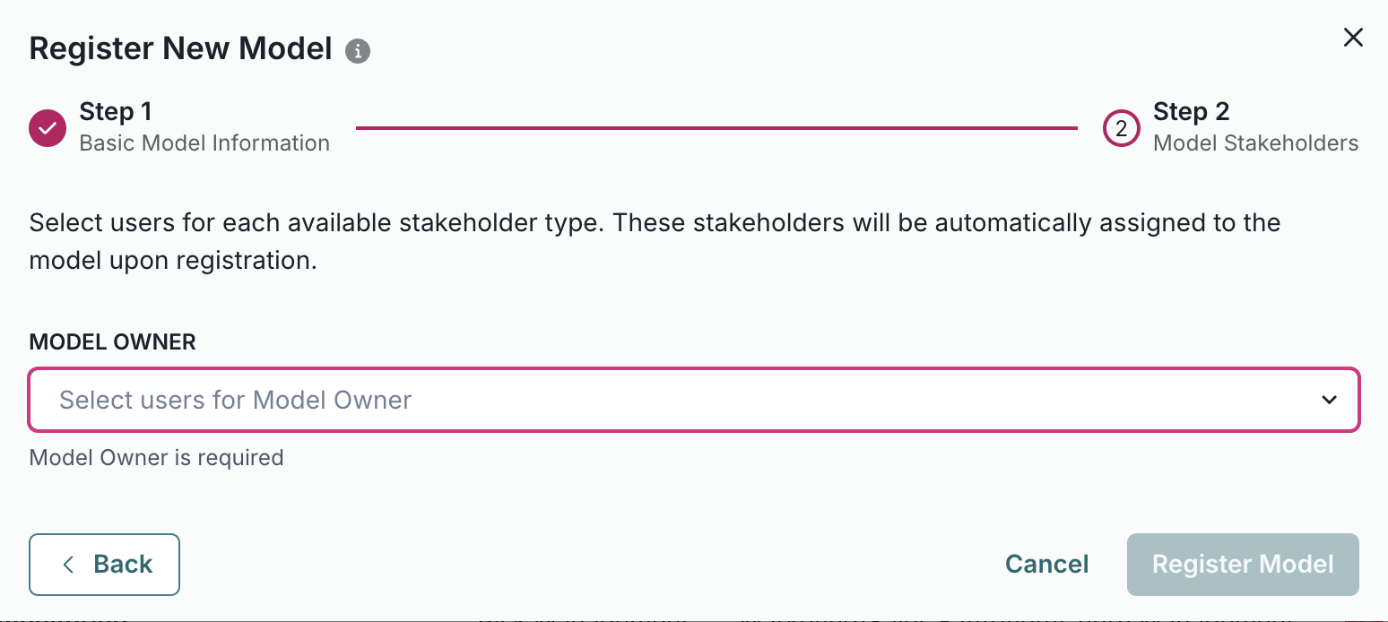 A screenshot showing the inventory record stakeholder selection step
